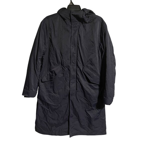 Zara Mens Technical Parka Size M Hooded Navy Mid-Length Lined Jacket Zip/Snap - Picture 1 of 9